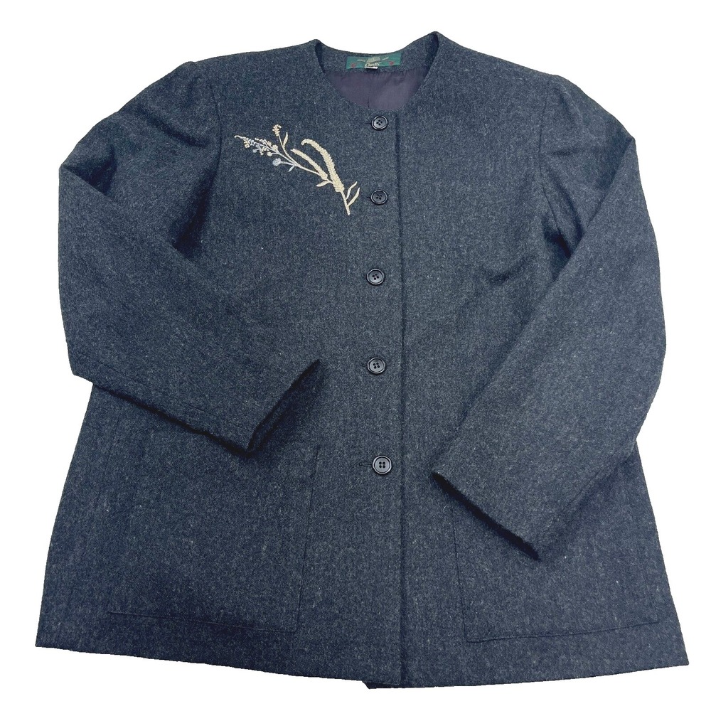 Vintage Orvis Jacket Women 12 Gray Wool Blazer Sport Coat 5 Button 90s Ladies‎